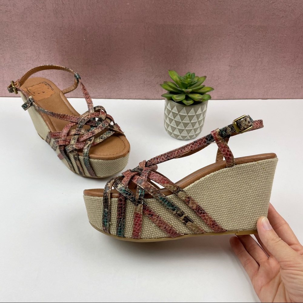 Lucky Brand Brown Strappy Open Toe Wedges Sandals Shoes Women 7.5 Boho